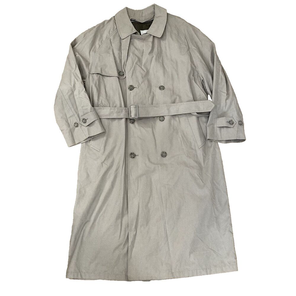 London Fog Trench Coat Mens 44R Tan Belted Double Breasted Long Jacket Winter